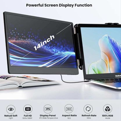 TUTT S2 FHD 14” Dual Portable Laptop Monitor Extender 1080P IPS Built-in Stand and Speakers | Plug and Play | H5 HD Video Conversion Cable | Technical Support Line | for 13"-17"