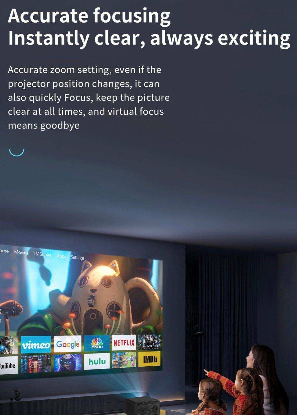 TUTT S24 Ultra Smart Home Theatre Cinematic Projector Auto Focus Keystone & APPs 4K | Android TV WiFi and Bluetooth, Netflix/YouTube Built-in Apps - www.Shopthatapp.com