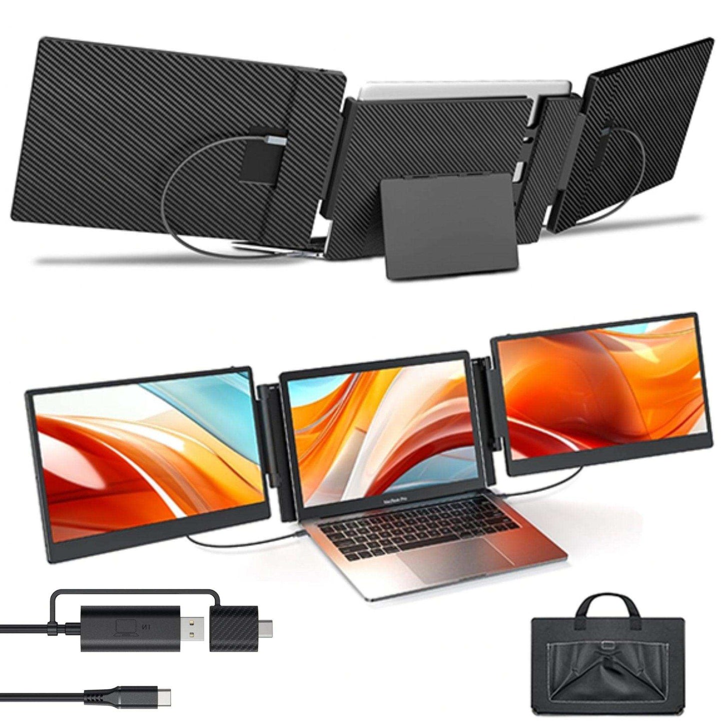TUTT 14” FHD Portable Monitor – S3 Triple Screen Extender, IPS, Built-in Stand & Speakers | All Devices Compatible with Converter Cable (H5 Included)