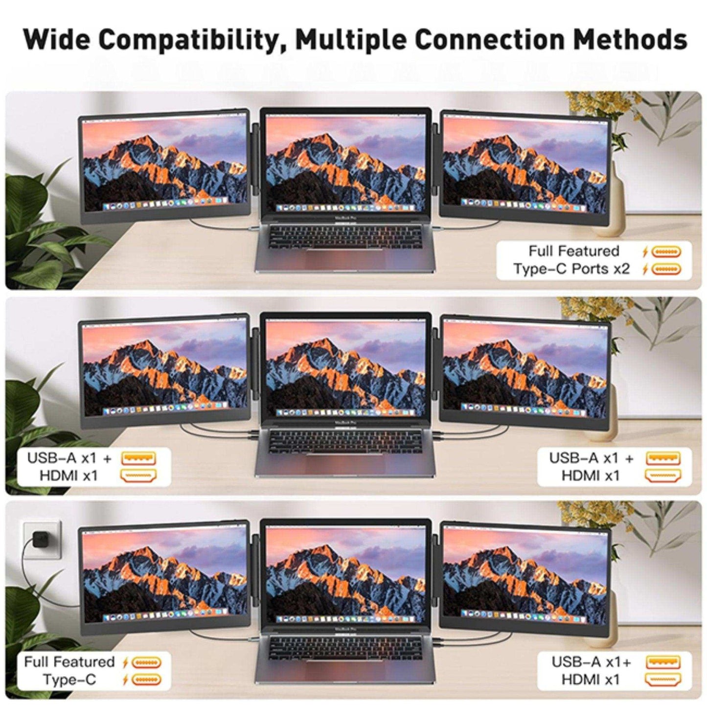 TUTT 14” FHD Portable Monitor – S3 Triple Screen Extender, IPS, Built-in Stand & Speakers | All Devices Compatible with Converter Cable (H5 Included)