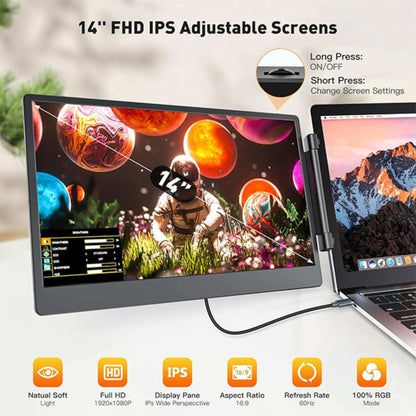 TUTT 14” FHD Portable Monitor – S3 Triple Screen Extender, IPS, Built-in Stand & Speakers | All Devices Compatible with Converter Cable (H5 Included)