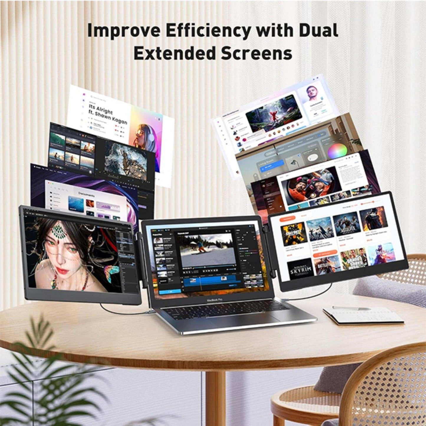 TUTT 14” FHD Portable Monitor – S3 Triple Screen Extender, IPS, Built-in Stand & Speakers | All Devices Compatible with Converter Cable (H5 Included)