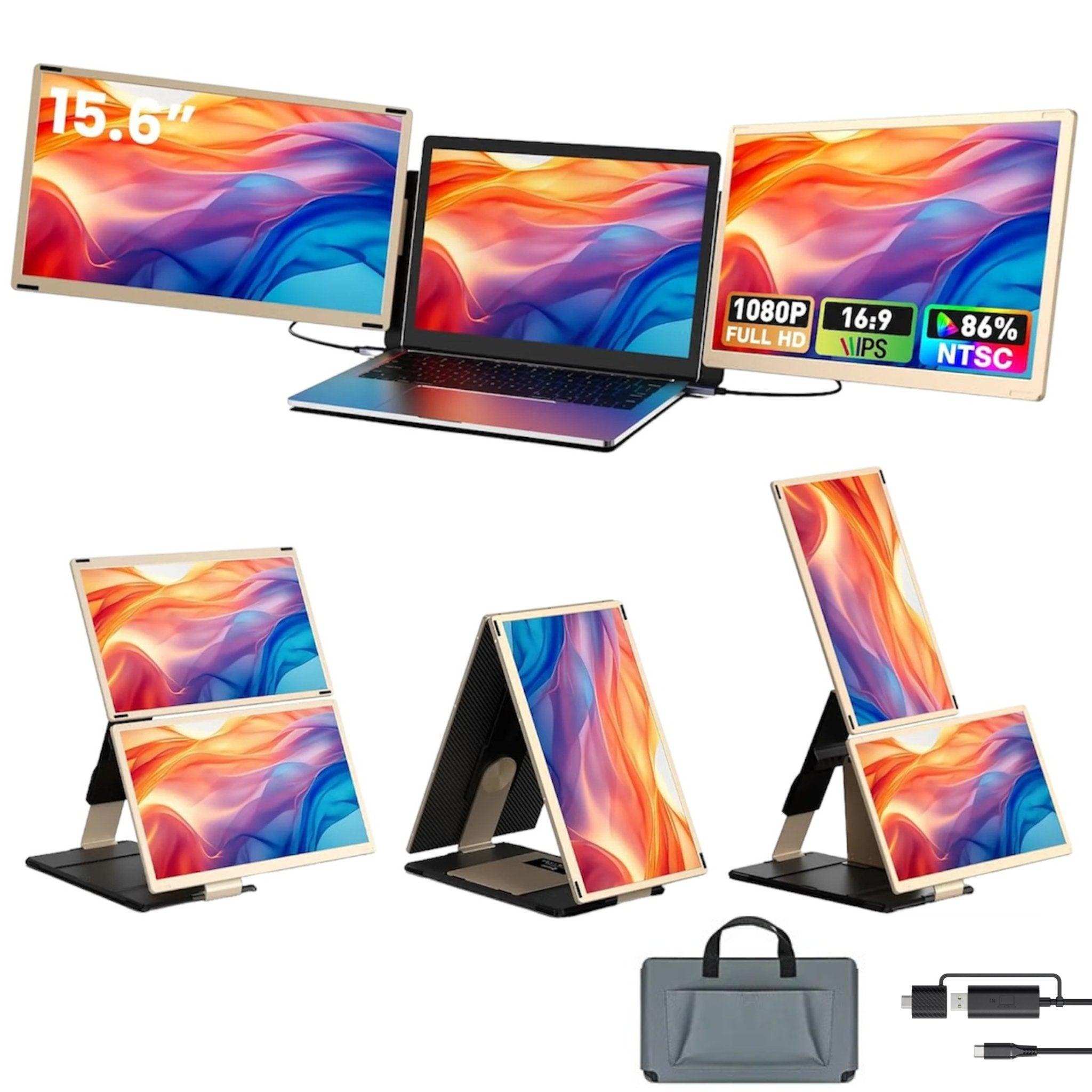 TUTT 15.6” FHD Portable Monitor – S6 Triple Screen Extender, USB-C/HDMI, 7 Viewing Modes | All Devices Compatible with Converter Cable (H5 Included)