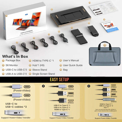 TUTT 15.6” FHD Portable Monitor – S6 Triple Screen Extender, USB-C/HDMI, 7 Viewing Modes | All Devices Compatible with Converter Cable (H5 Included)