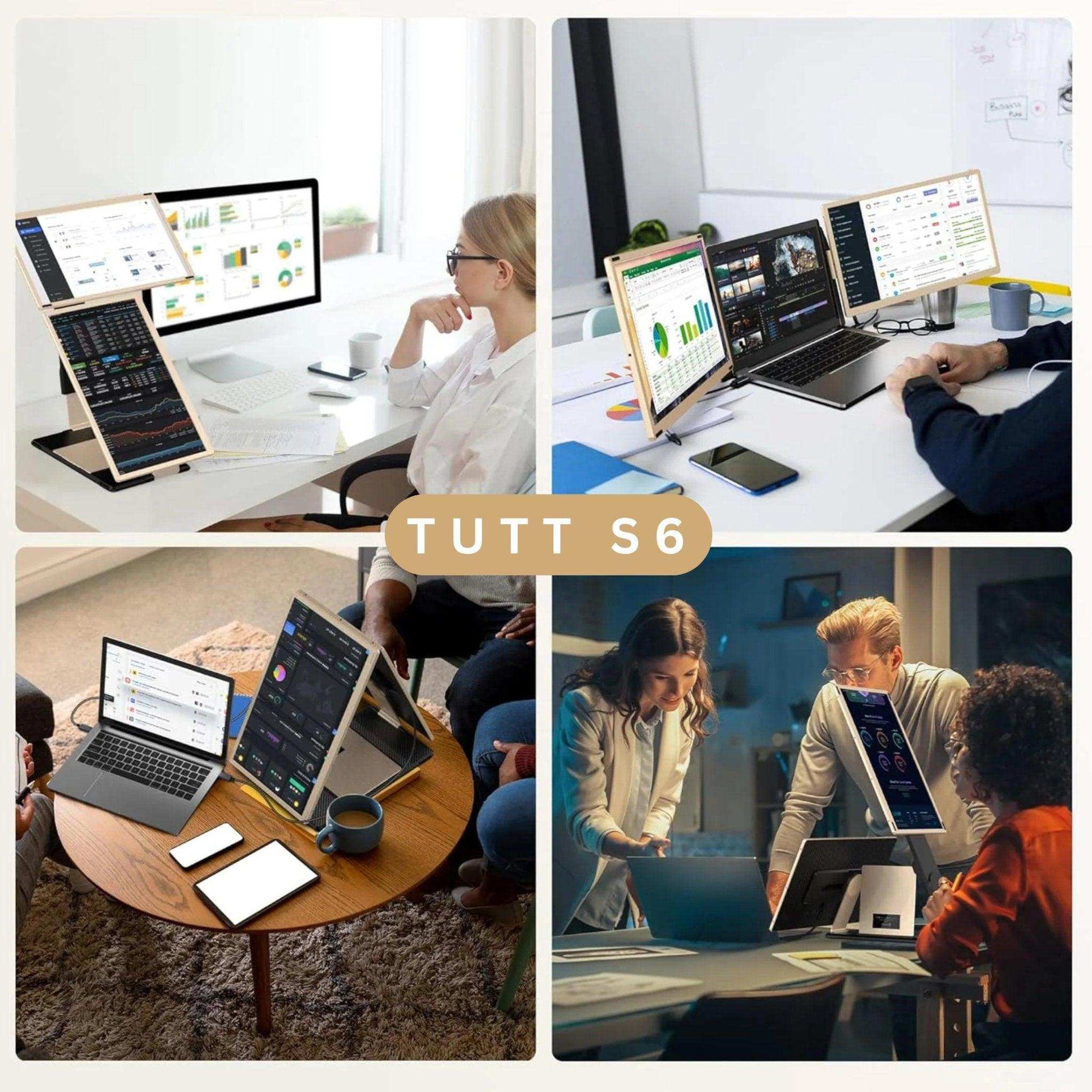 TUTT 15.6” FHD Portable Monitor – S6 Triple Screen Extender, USB-C/HDMI, 7 Viewing Modes | All Devices Compatible with Converter Cable (H5 Included) - www.Shopthatapp.com