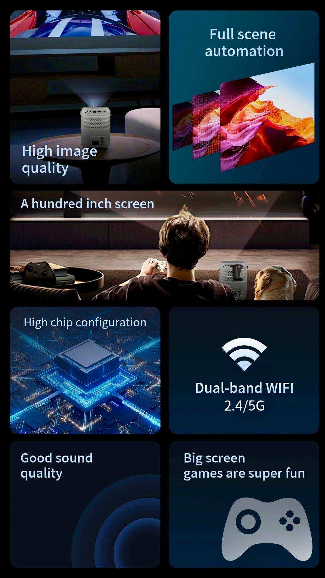 TUTT T12 Pro 4K Gaming Projector Home Theatre Wifi & Bluetooth, 600ANSI Native Auto Focus Home Theater Smart Project Up to 150” Premium Accessories - www.Shopthatapp.com