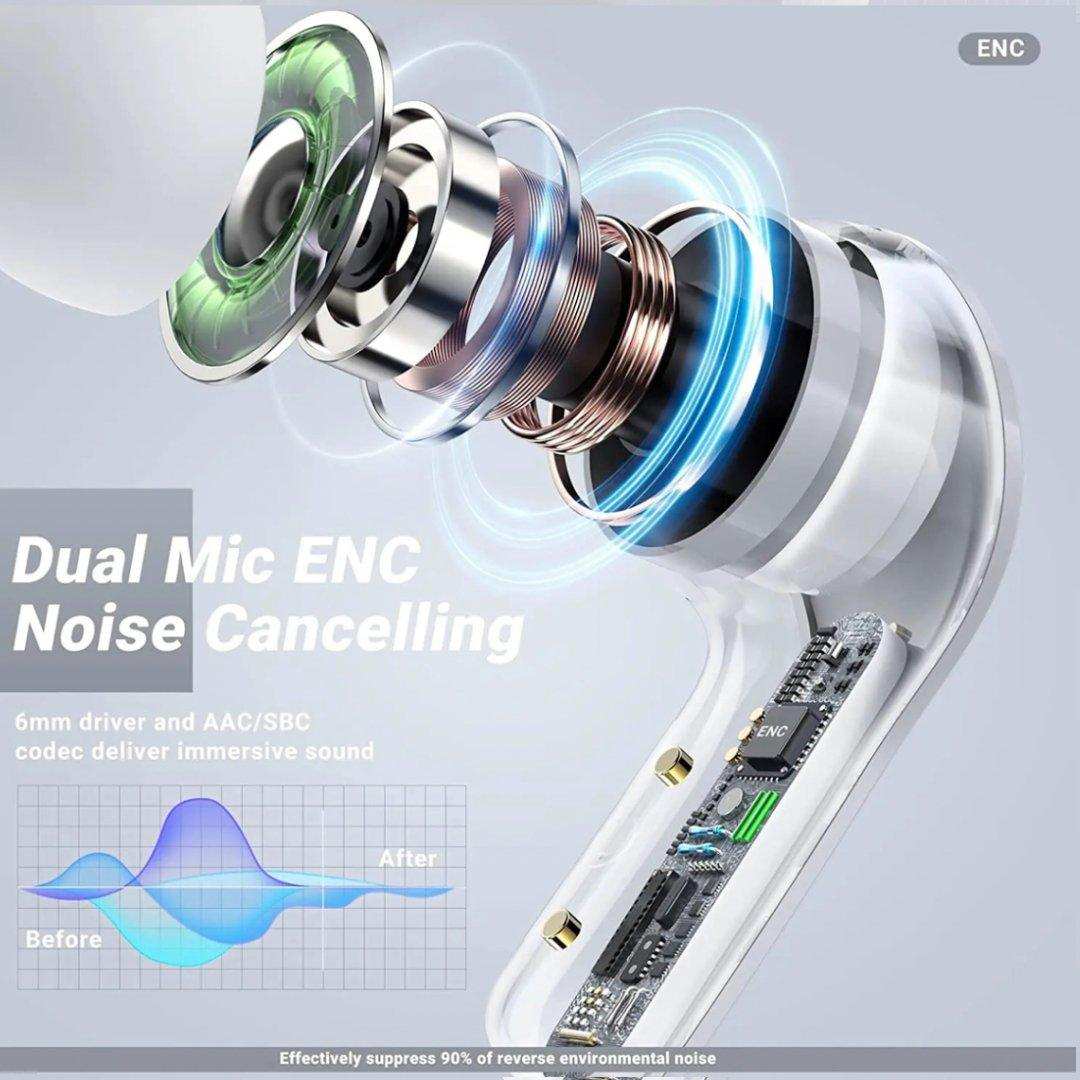 TUTT T6 BT 5.3 Earbuds True Wireless Headset Stereo Headphones In Ear Earphone With Digital Display and Transparent Case. Dual Microphone with Active Noise Cancelling Technology - www.Shopthatapp.com