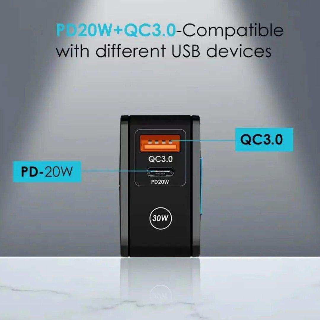 TUTT Travel & Charging Kit | 10000mah Power Bank | Universal Travel Adapter 3 Global Plugs | Wireless Charging | 65 & 30W Charger 3 in 1 Cable | Waterproof Hard Shell Bag EU,UK,AUS