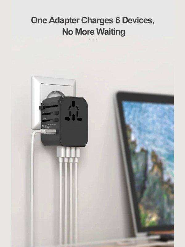 TUTT Travel Essentials | Universal Travel Adapter 180+ Countries Adaptateur International Kit 4 USB+Type-C US UK EU Australia - www.Shopthatapp.com