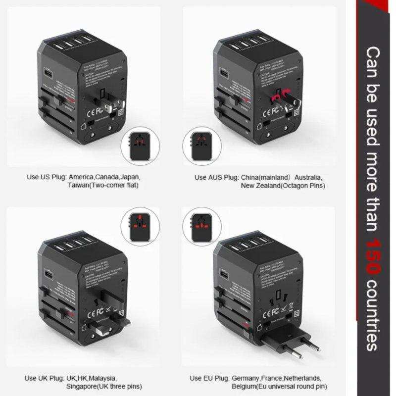 TUTT Travel Essentials | Universal Travel Adapter 180+ Countries Adaptateur International Kit 4 USB+Type-C US UK EU Australia - www.Shopthatapp.com