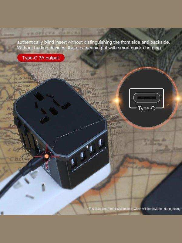 TUTT Travel Essentials | Universal Travel Adapter 180+ Countries Adaptateur International Kit 4 USB+Type-C US UK EU Australia - www.Shopthatapp.com