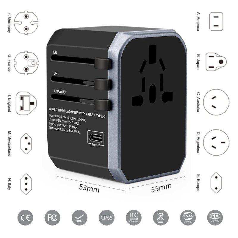 TUTT Travel Essentials | Universal Travel Adapter 180+ Countries Adaptateur International Kit 4 USB+Type-C US UK EU Australia - www.Shopthatapp.com