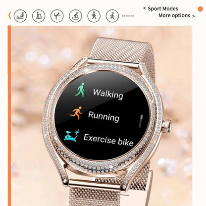 TUTT Classic Smartwatch for Women AMOLED  1.28” | Health & Fitness Tracker | Always On Display | 150 cubic Zirconia | Two Straps V66 Smart Watch (Silicone and Metal) - www.Shopthatapp.com