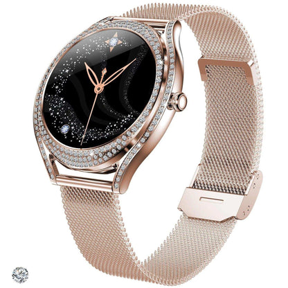 TUTT Classic Smartwatch for Women AMOLED  1.28” | Health & Fitness Tracker | Always On Display | 150 cubic Zirconia | Two Straps V66 Smart Watch (Silicone and Metal) - www.Shopthatapp.com