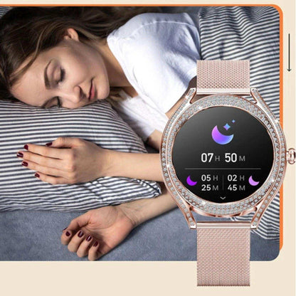 TUTT Classic Smartwatch for Women AMOLED  1.28” | Health & Fitness Tracker | Always On Display | 150 cubic Zirconia | Two Straps V66 Smart Watch (Silicone and Metal) - www.Shopthatapp.com