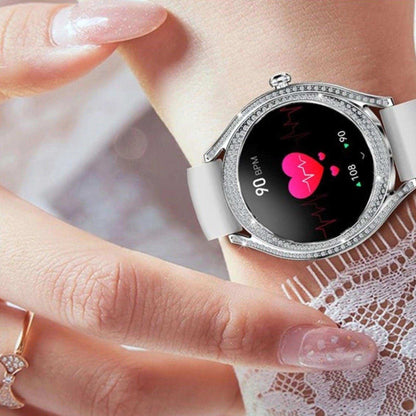 TUTT Classic Smartwatch for Women AMOLED  1.28” | Health & Fitness Tracker | Always On Display | 150 cubic Zirconia | Two Straps V66 Smart Watch (Silicone and Metal) - www.Shopthatapp.com