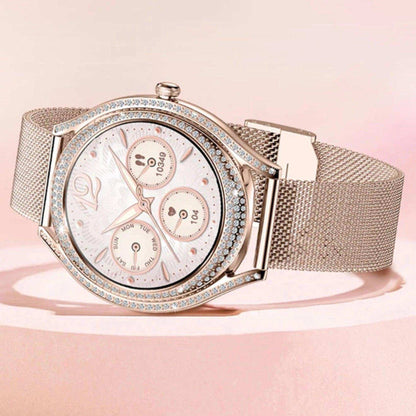 TUTT Classic Smartwatch for Women AMOLED  1.28” | Health & Fitness Tracker | Always On Display | 150 cubic Zirconia | Two Straps V66 Smart Watch (Silicone and Metal) - www.Shopthatapp.com