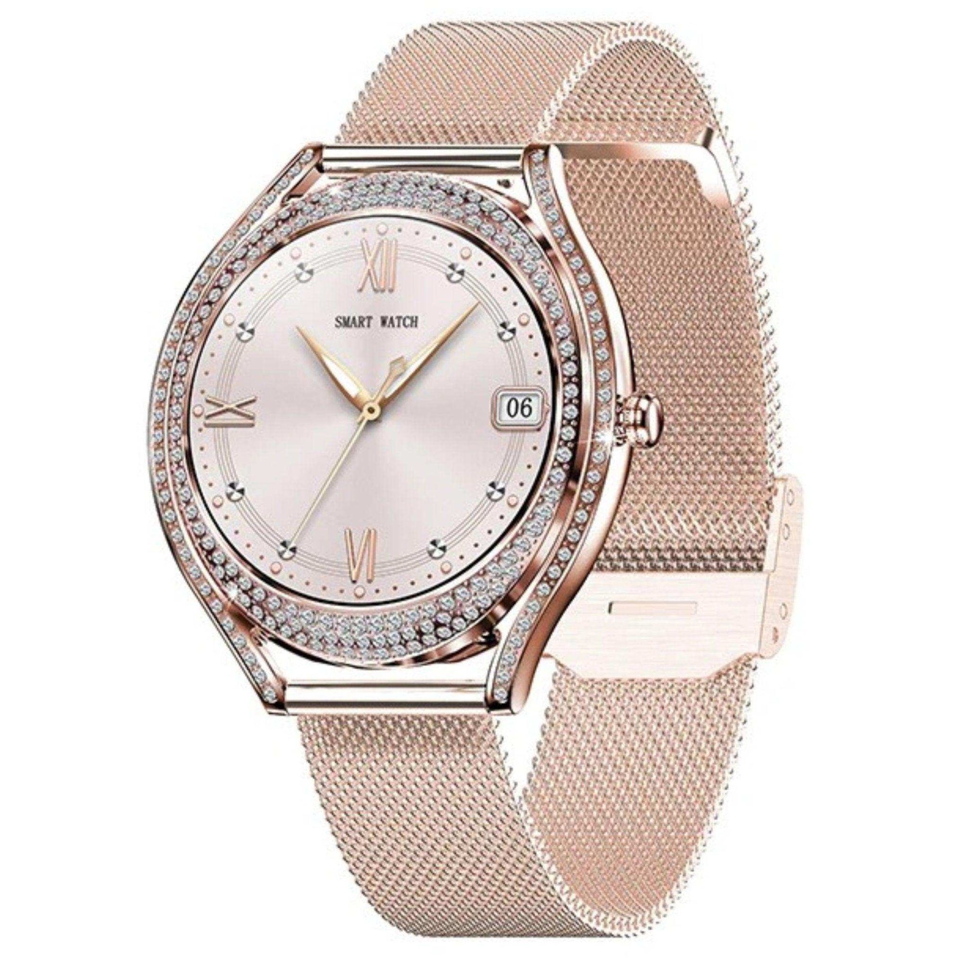 TUTT Classic Smartwatch for Women AMOLED  1.28” | Health & Fitness Tracker | Always On Display | 150 cubic Zirconia | Two Straps V66 Smart Watch (Silicone and Metal) - www.Shopthatapp.com