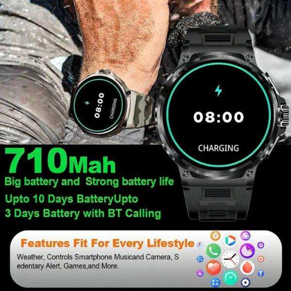 TUTT Military Smartwatch For Men | Metal Case  HD 1.85'' Large Round Screen | 710mah Battery Health & Fitness Smart Watch (3) Straps  V69 - www.Shopthatapp.com