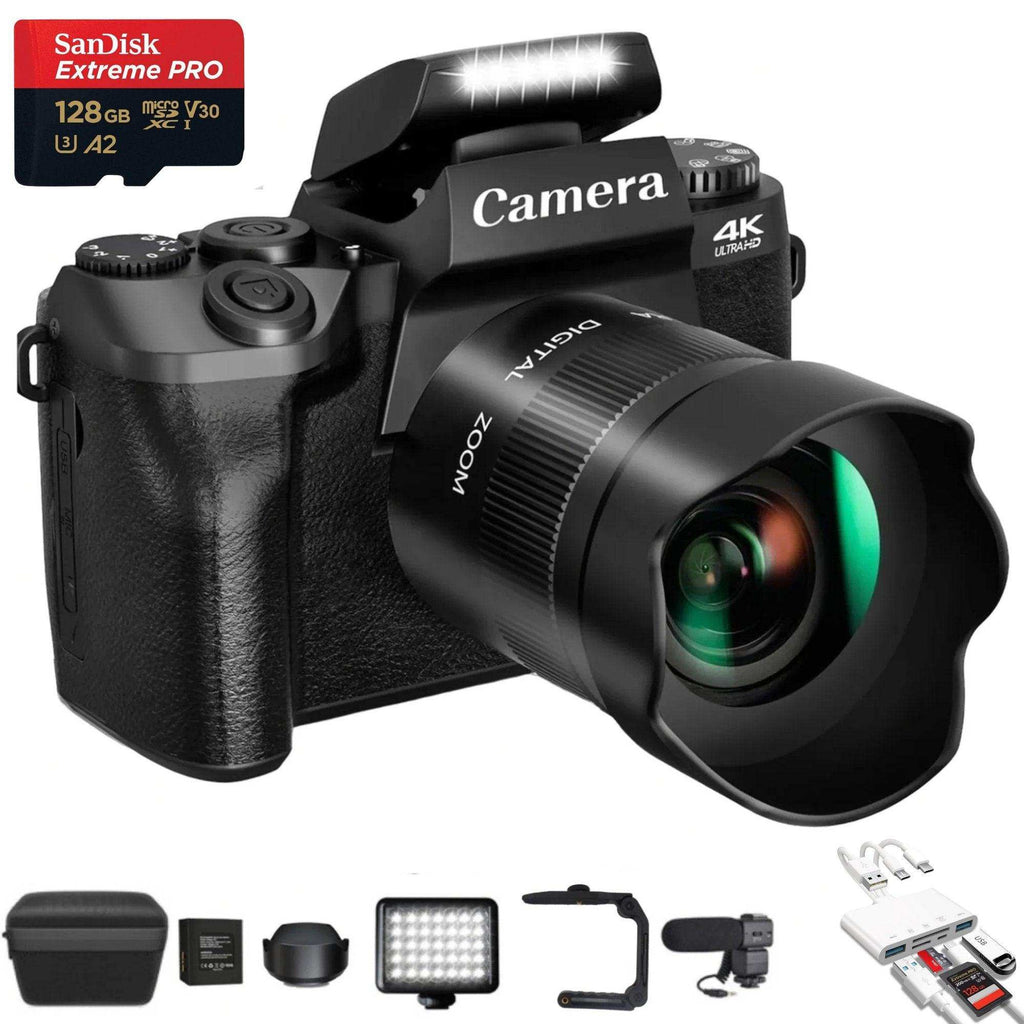 TUTT 64MP Digital Camera and Camcorder 4K/60fps Mirrorless | Dual Camera for Selfie Vlogging W5 | Premium Combo + 128GB SanDisk - www.Shopthatapp.com
