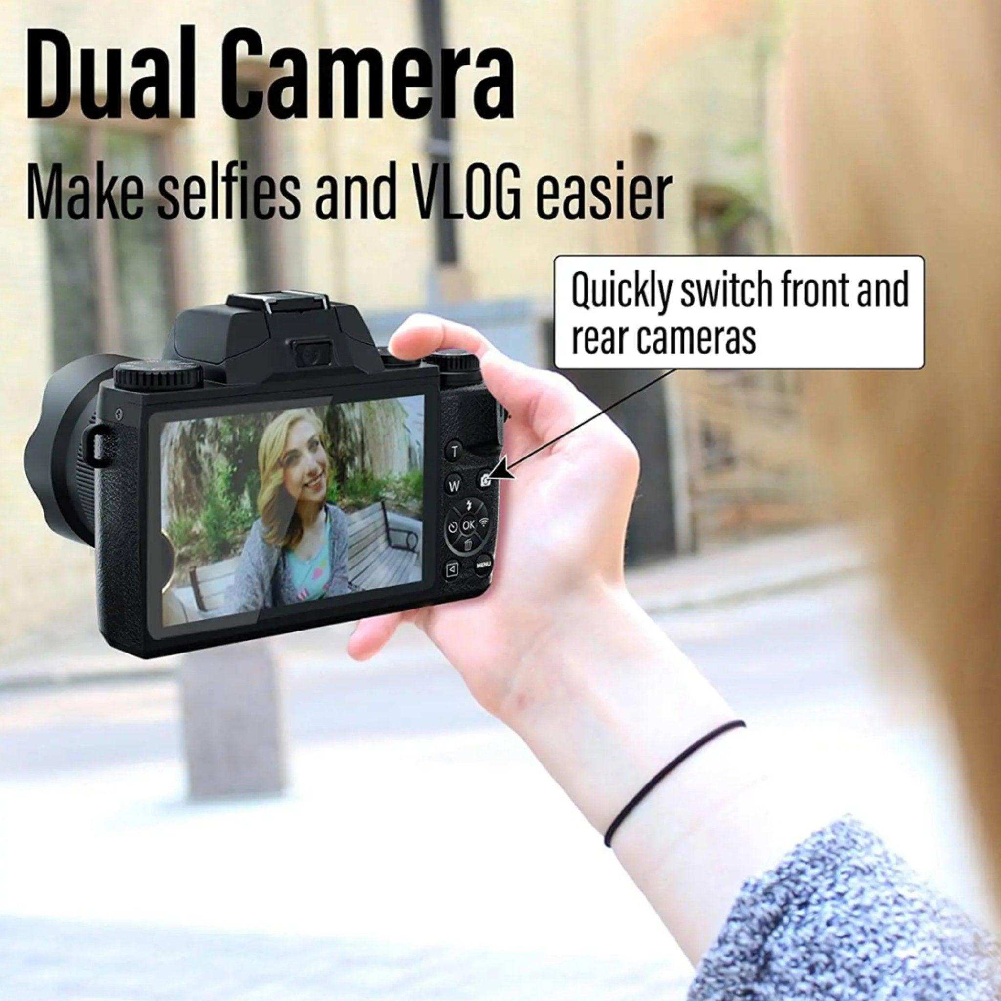 TUTT 64MP Digital Camera and Camcorder 4K/60fps Mirrorless | Dual Camera for Selfie Vlogging W5 | Premium Combo + 128GB SanDisk - www.Shopthatapp.com