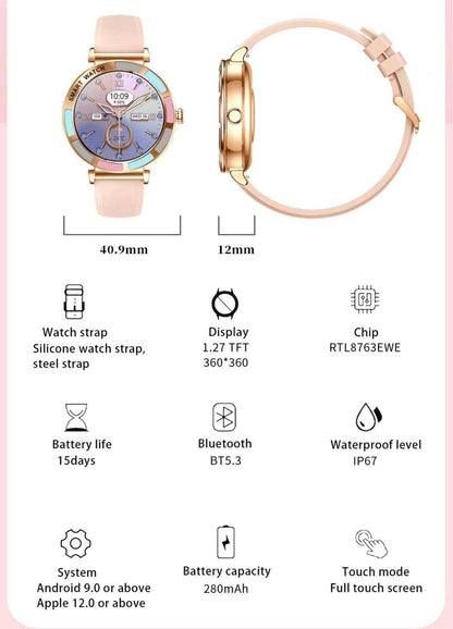 TUTT Women’s Smart Watch | Slim & Stylish Design 1.27” HD Dial | Waterproof | AI Voice Assistant | Women’s Health & Sports Tracker Smartwatch | W1 2 Strap - www.Shopthatapp.com