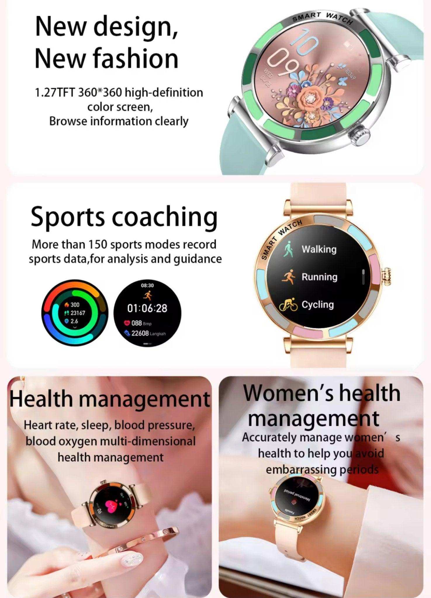 TUTT Women’s Smart Watch | Slim & Stylish Design 1.27” HD Dial | Waterproof | AI Voice Assistant | Women’s Health & Sports Tracker Smartwatch | W1 2 Strap - www.Shopthatapp.com