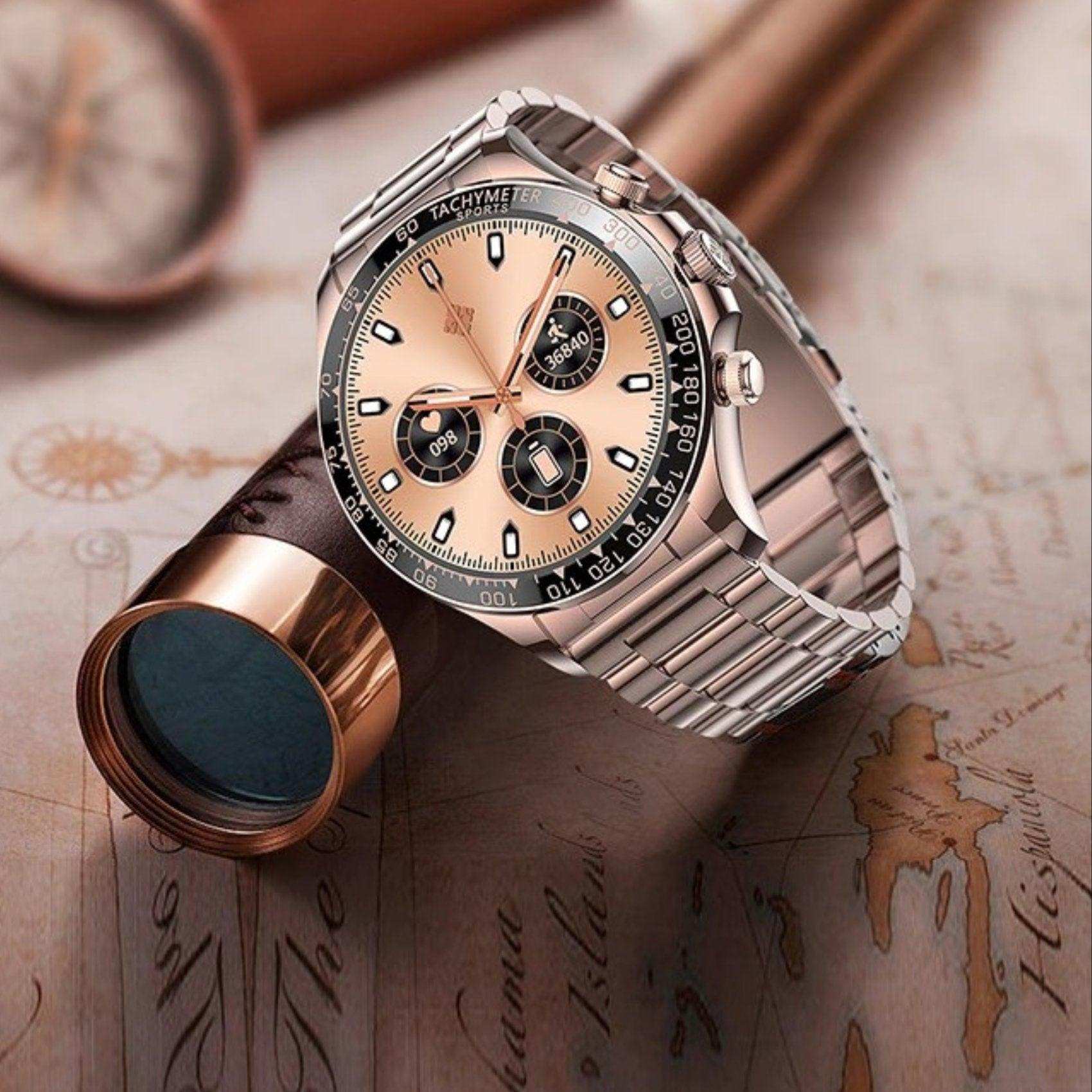 TUTT Classic Smartwatch for Men Metal Case | 1.55'' Large HD Screen IP67 Tactical Smart Watch with BT Call Pedometer  Straps (Leather Metal) X108 - www.Shopthatapp.com