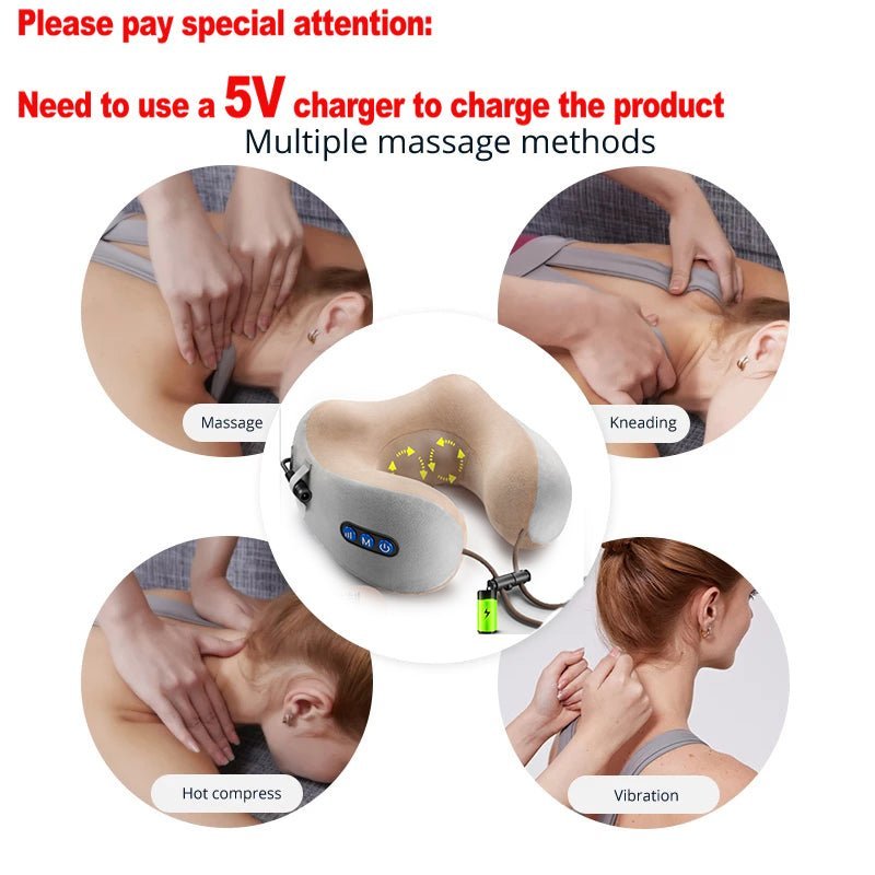 U-Shaped Portable Electric Neck Massager Pillow - www.Shopthatapp.com