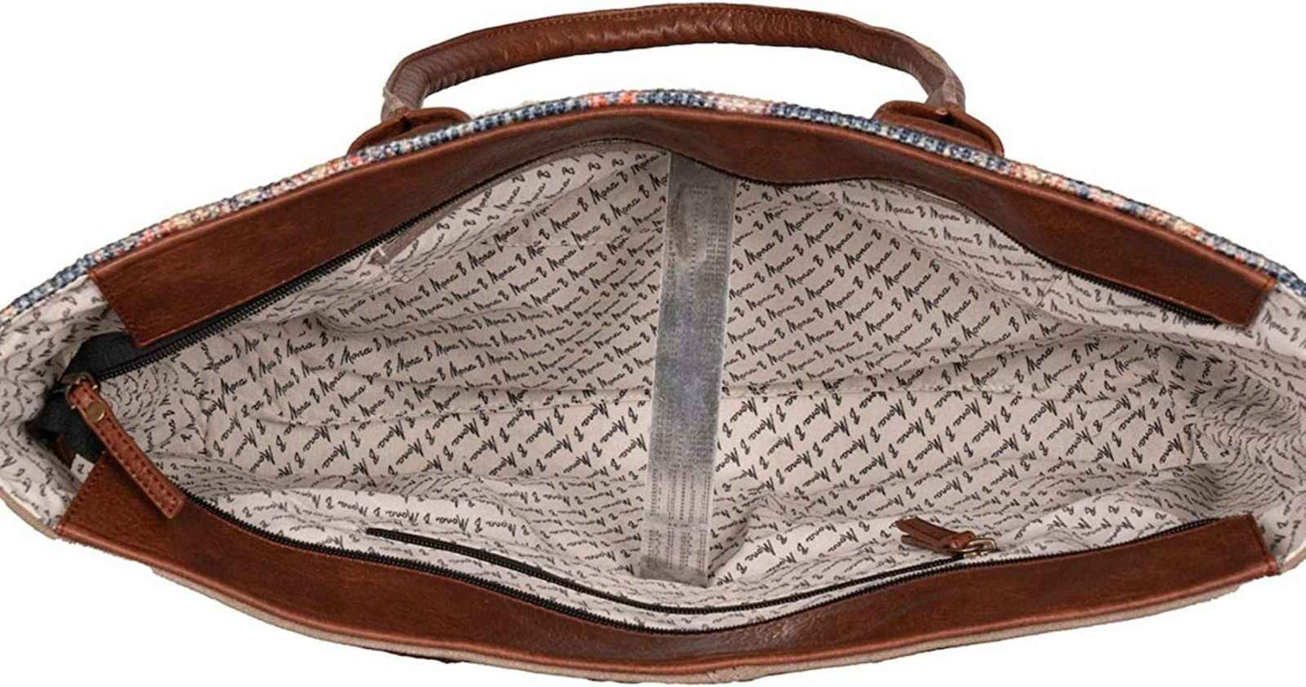 Interior view of an iDekor8 Upcycled Canvas Tote Bag featuring spacious compartments and stylish lining