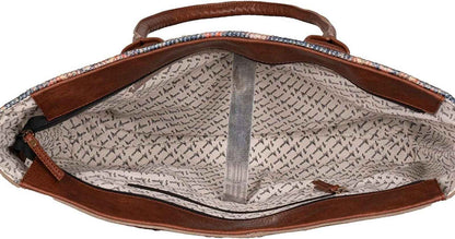 Interior view of an iDekor8 Upcycled Canvas Tote Bag featuring spacious compartments and stylish lining