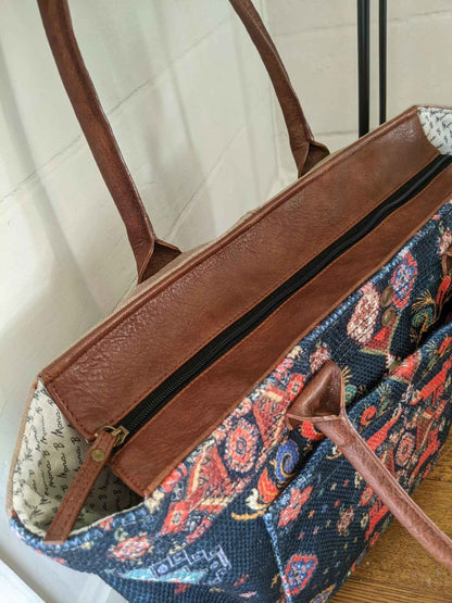 iDekor8 Upcycled Canvas Tote Bag with Stylish Design and Durable Leather Straps