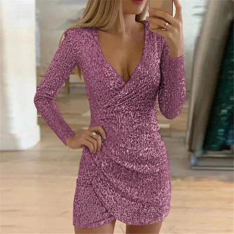 V-neck Hip Irregular Skirt Long Sleeve Women - www.Shopthatapp.com