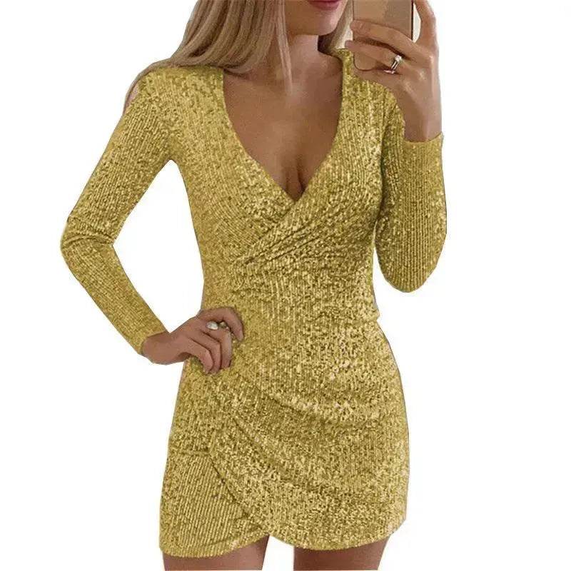 V-neck Hip Irregular Skirt Long Sleeve Women - www.Shopthatapp.com