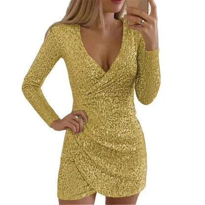 V-neck Hip Irregular Skirt Long Sleeve Women - www.Shopthatapp.com