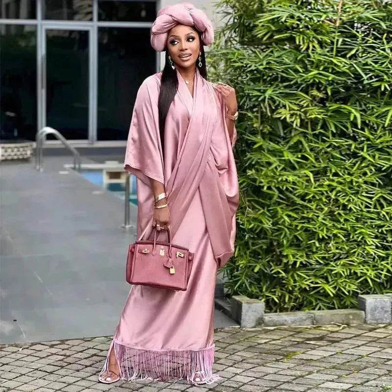 V-neck Loose Casual Two-piece Turkish Middle Eastern Robe Satin Dress - www.Shopthatapp.com