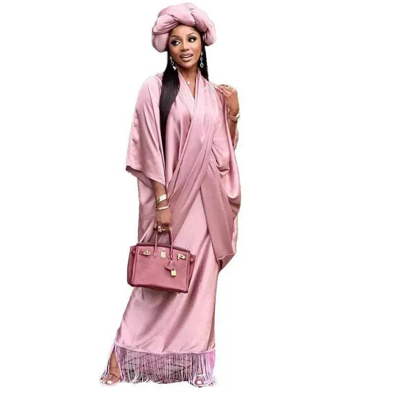 V-neck Loose Casual Two-piece Turkish Middle Eastern Robe Satin Dress - www.Shopthatapp.com