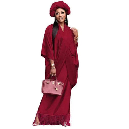 V-neck Loose Casual Two-piece Turkish Middle Eastern Robe Satin Dress - www.Shopthatapp.com