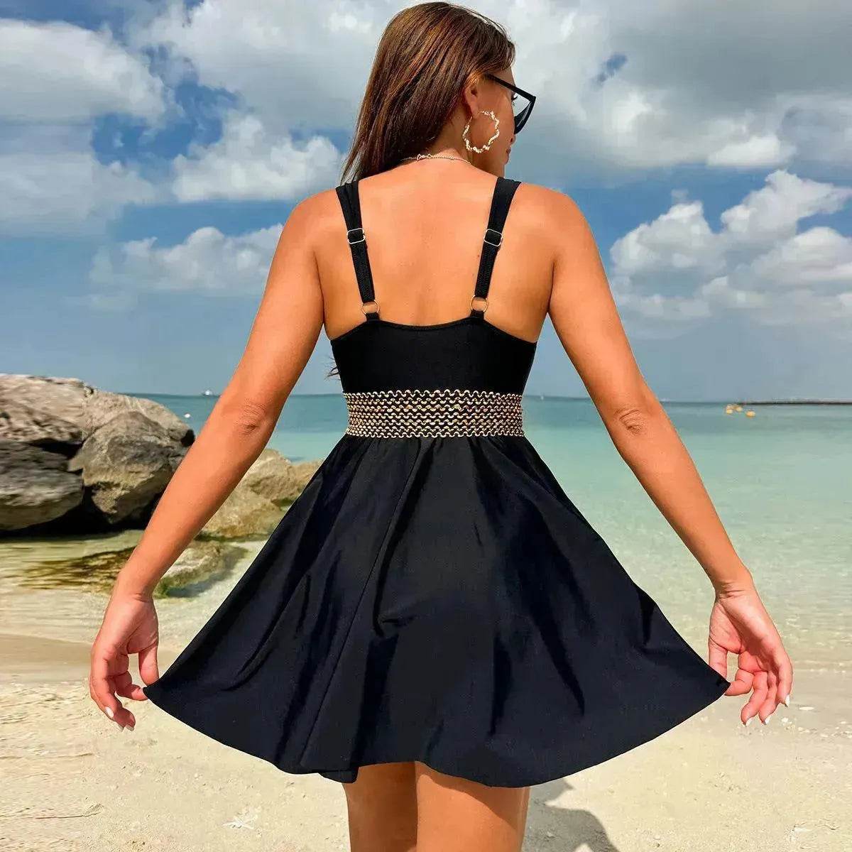 V-neck Printed Swimsuit Dress Summer Beach Vacation Bikini Fashion Womens Clothing - www.Shopthatapp.com