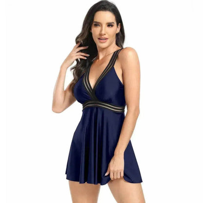 V-neck Printed Swimsuit Dress Summer Beach Vacation Bikini Fashion Womens Clothing - www.Shopthatapp.com