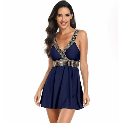 V-neck Printed Swimsuit Dress Summer Beach Vacation Bikini Fashion Womens Clothing - www.Shopthatapp.com