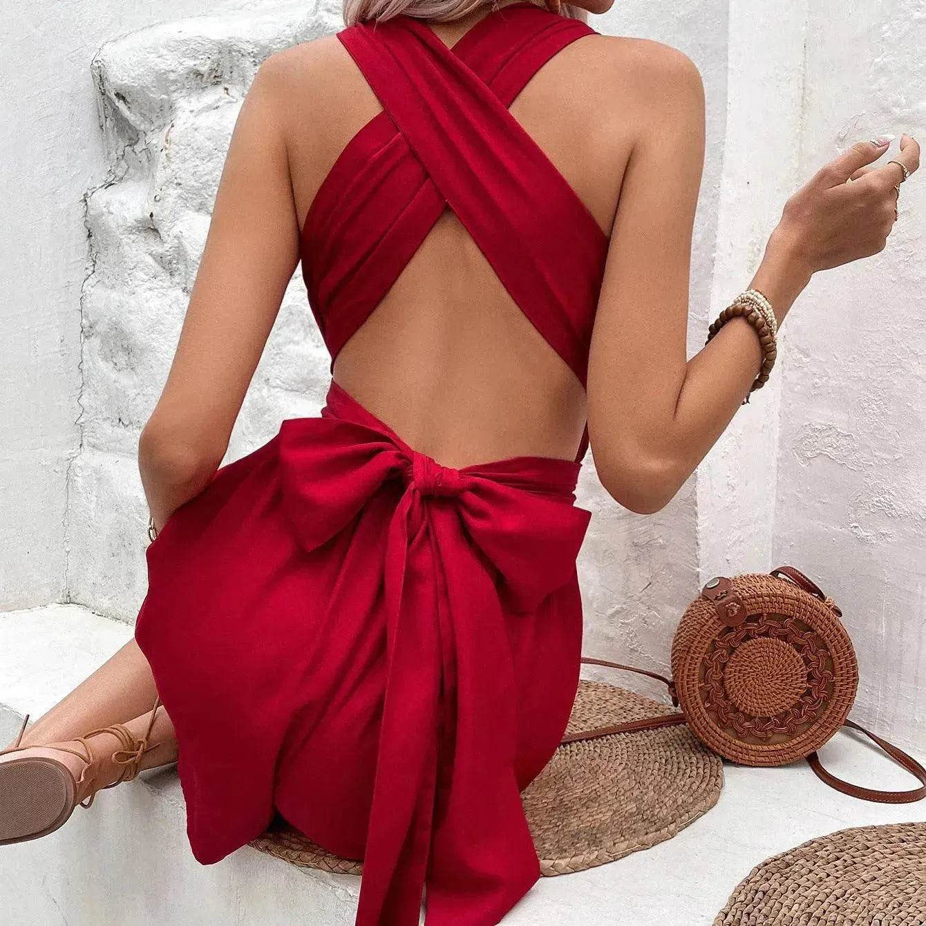 V-neck Charming Lace-up Waist Backless Elegant Sweet Women's Jumpsuit - www.Shopthatapp.com