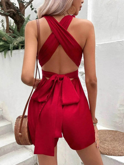 V-neck Charming Lace-up Waist Backless Elegant Sweet Women's Jumpsuit - www.Shopthatapp.com