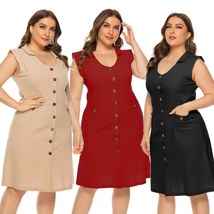 1 Pocket V-Neck Plus Size Dress - www.Shopthatapp.com