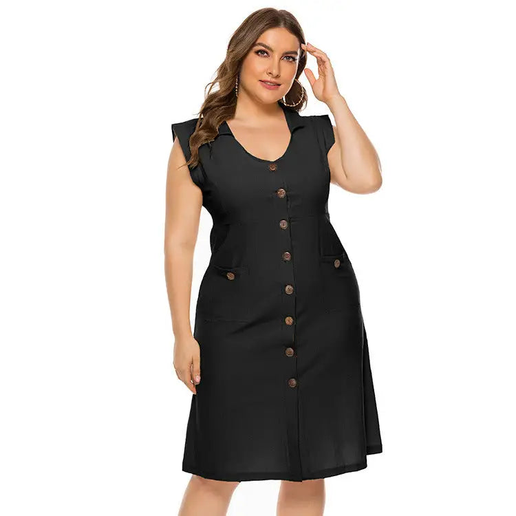 1 Pocket V-Neck Plus Size Dress - www.Shopthatapp.com