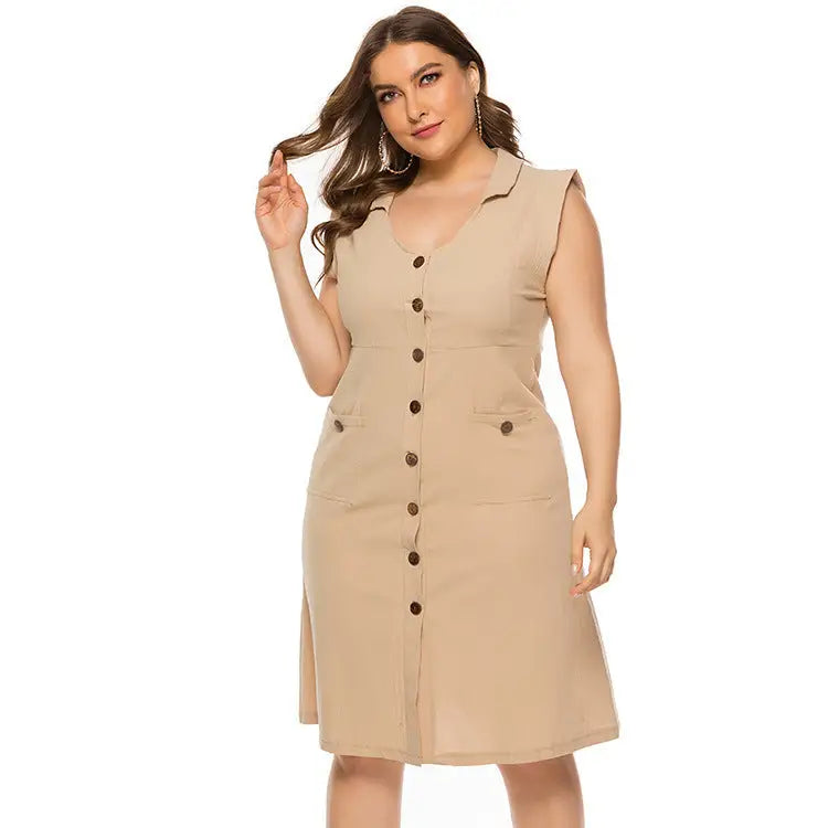 1 Pocket V-Neck Plus Size Dress - www.Shopthatapp.com