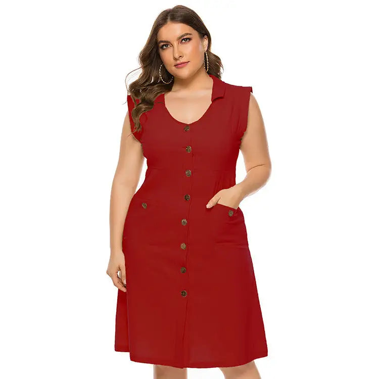 1 Pocket V-Neck Plus Size Dress - www.Shopthatapp.com