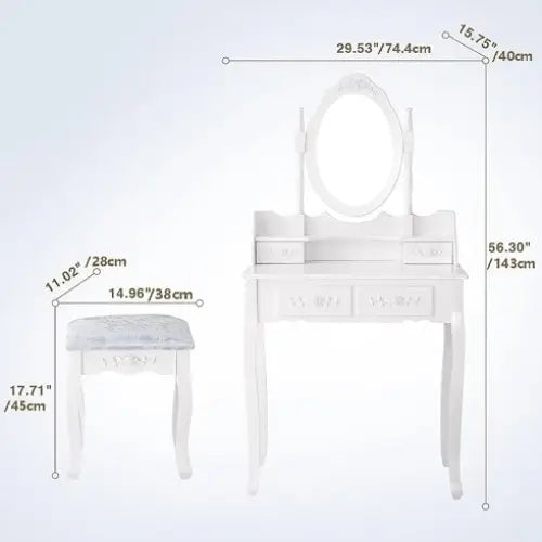Vanity Table Set With 4 Drawer - www.Shopthatapp.com