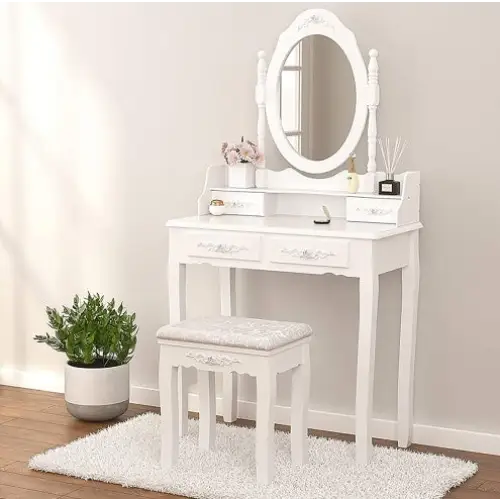 Vanity Table Set With 4 Drawer - www.Shopthatapp.com