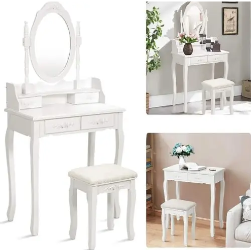 Vanity Table Set With 4 Drawer - www.Shopthatapp.com